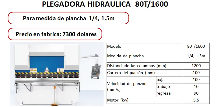 Plegadora Hidraulica 80T/1600